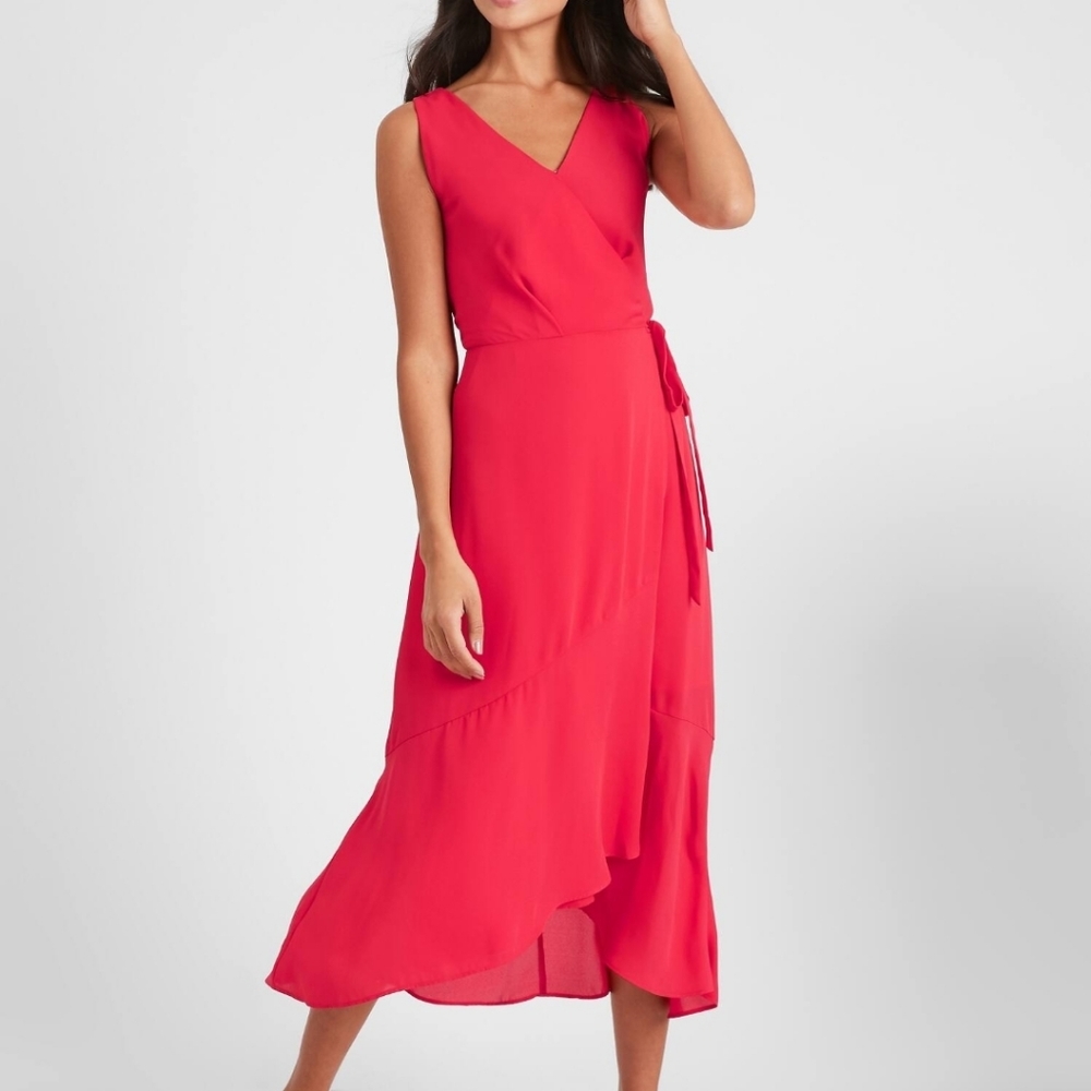 Banana Republic Red Wrap Midi Dress